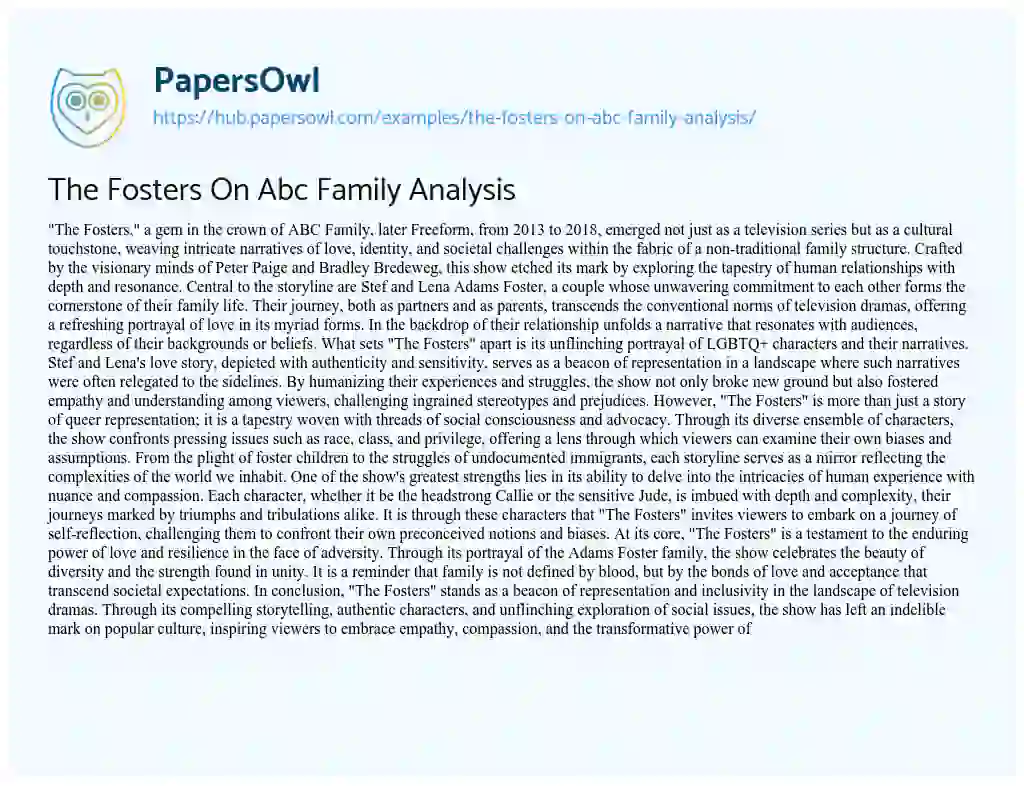 Essay on The Fosters On Abc Family Analysis