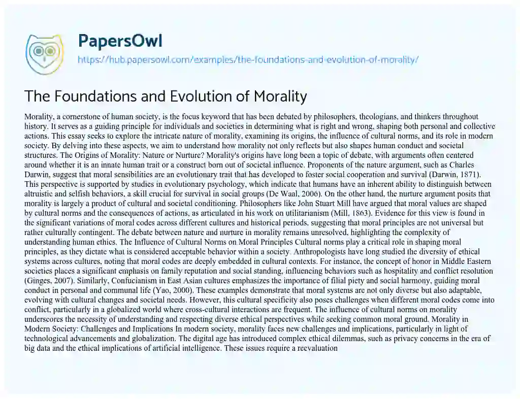 Essay on The Foundations and Evolution of Morality