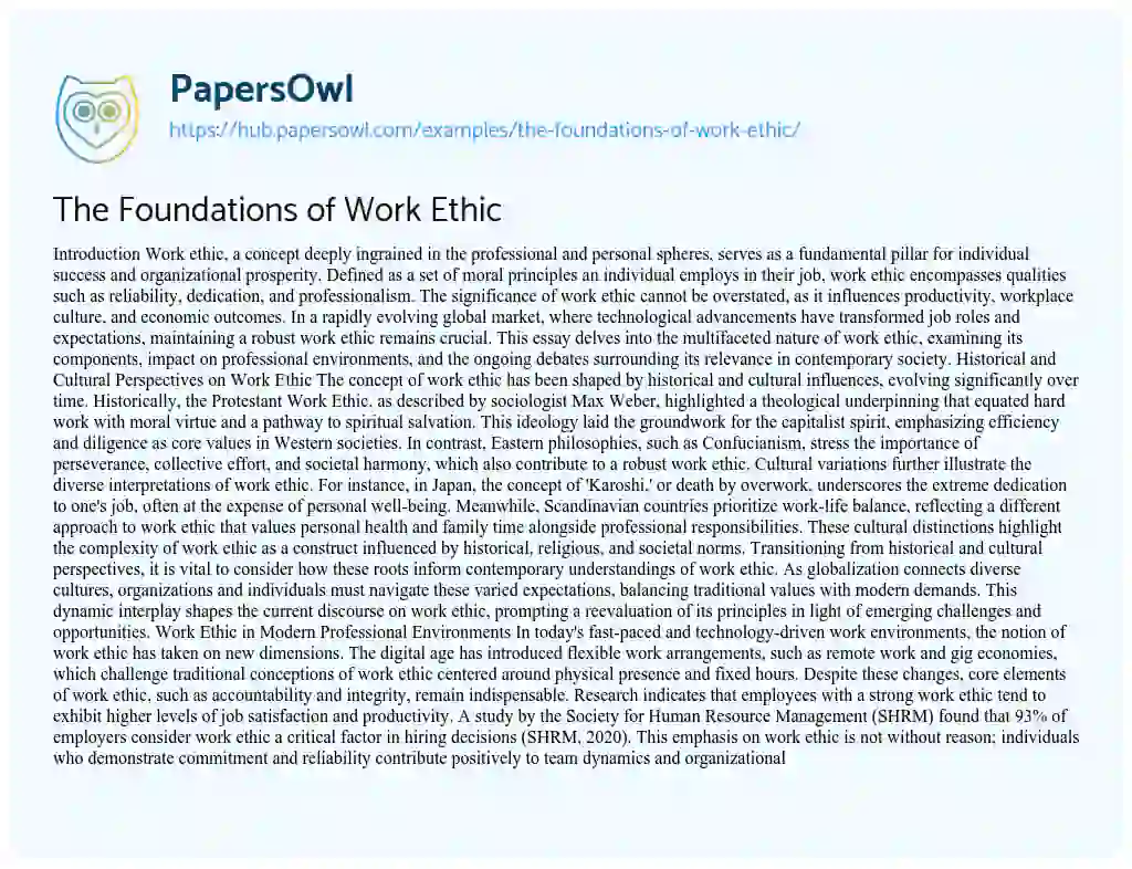 Essay on The Foundations of Work Ethic