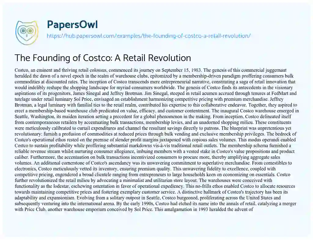 Essay on The Founding of Costco: A Retail Revolution