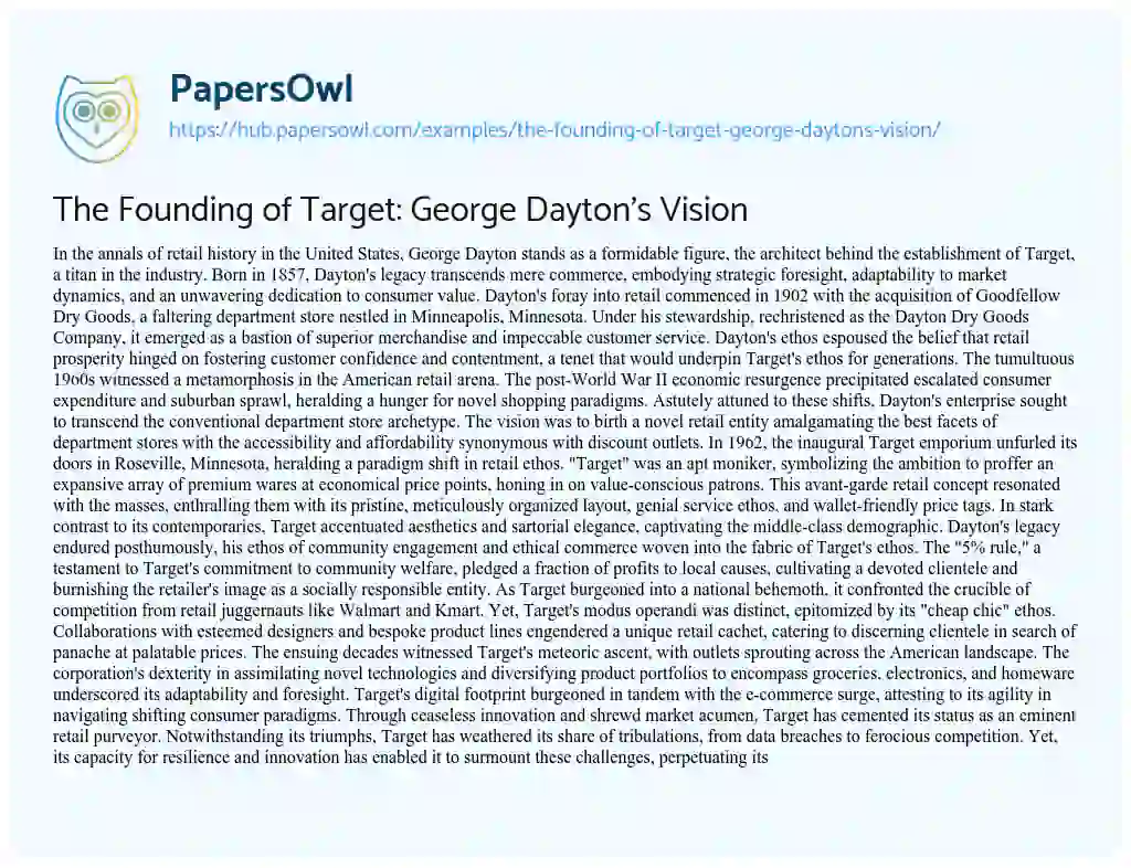 Essay on The Founding of Target: George Dayton’s Vision