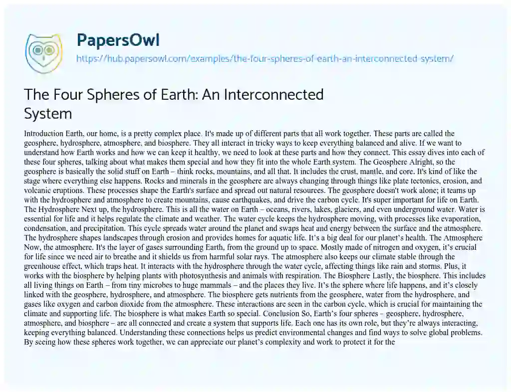 Essay on The Four Spheres of Earth: An Interconnected System
