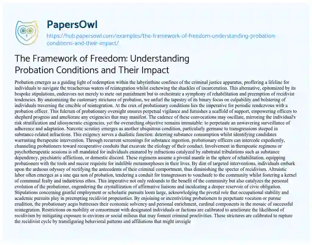 Essay on The Framework of Freedom: Understanding Probation Conditions and Their Impact