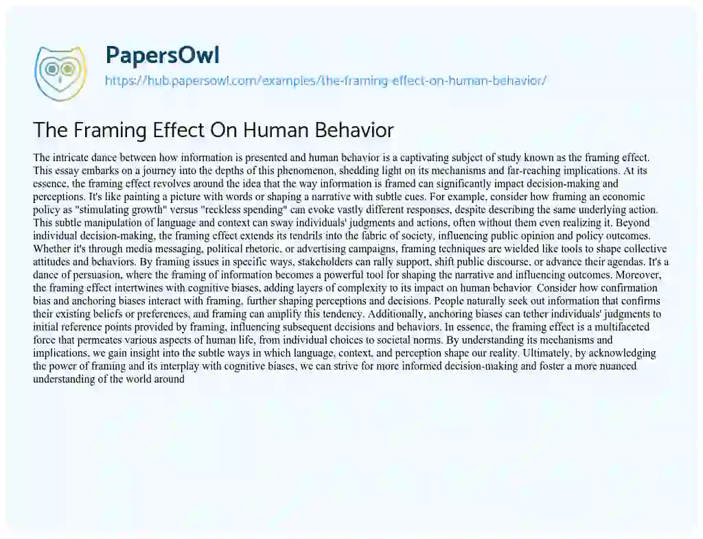 Essay on The Framing Effect On Human Behavior