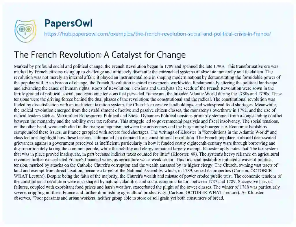 Essay on The French Revolution: A Catalyst for Change