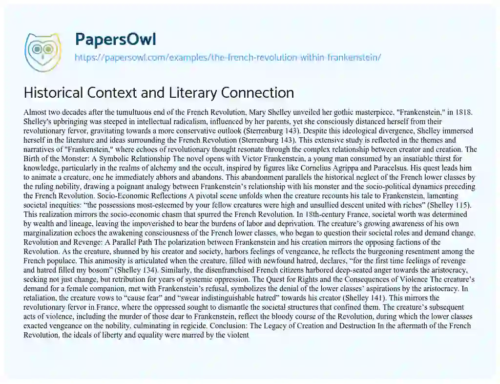 Essay on Historical Context and Literary Connection