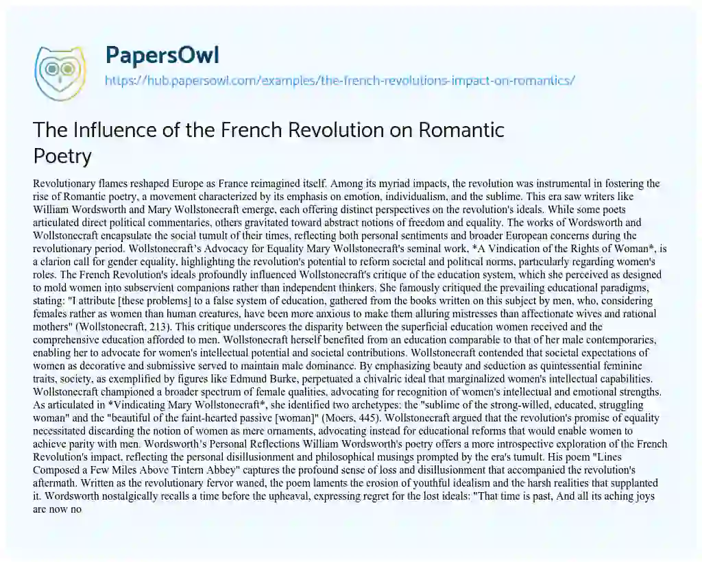 Essay on The Influence of the French Revolution on Romantic Poetry