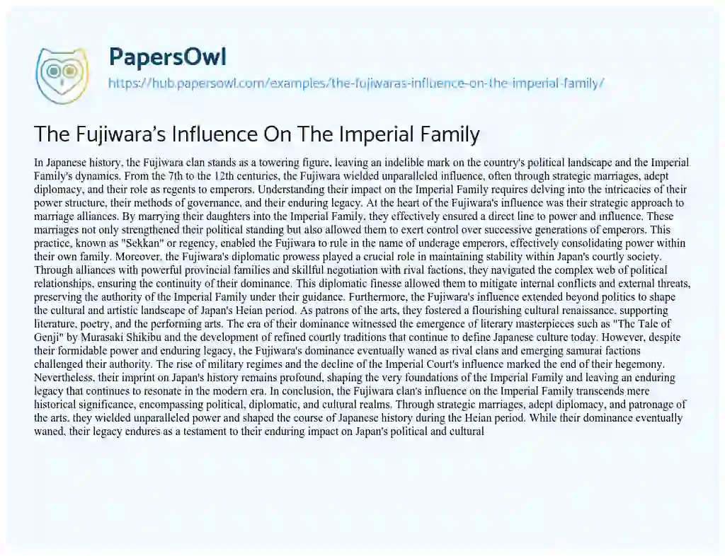 Essay on The Fujiwara’s Influence On The Imperial Family
