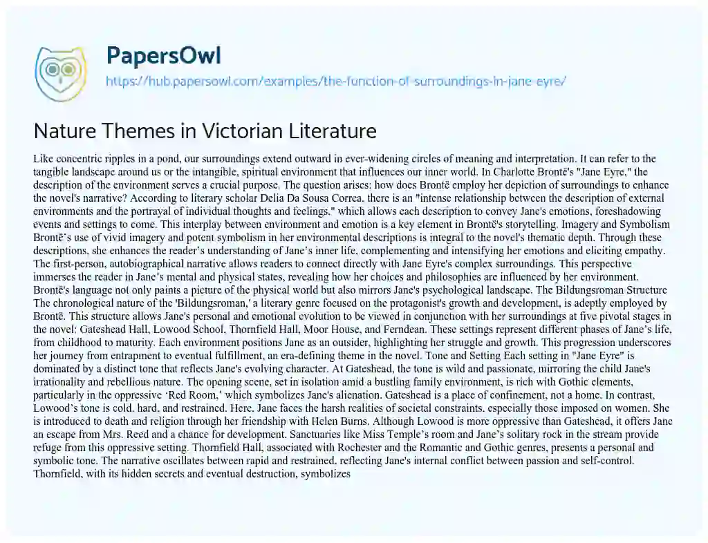 Essay on Nature Themes in Victorian Literature