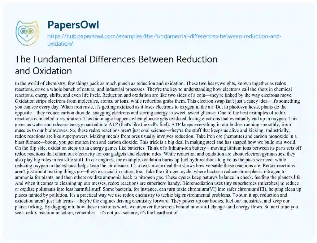 Essay on The Fundamental Differences Between Reduction and Oxidation