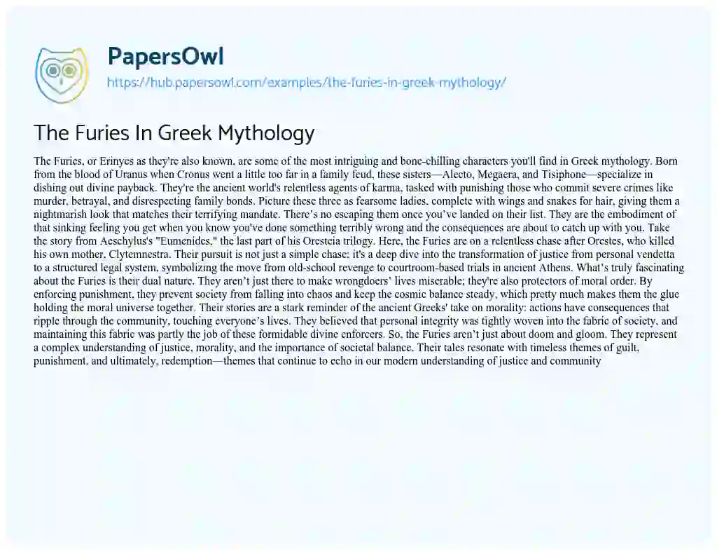 Essay on The Furies In Greek Mythology