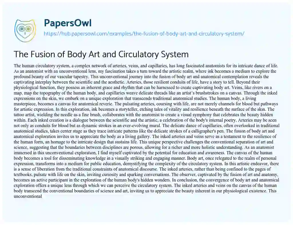 Essay on The Fusion of Body Art and Circulatory System