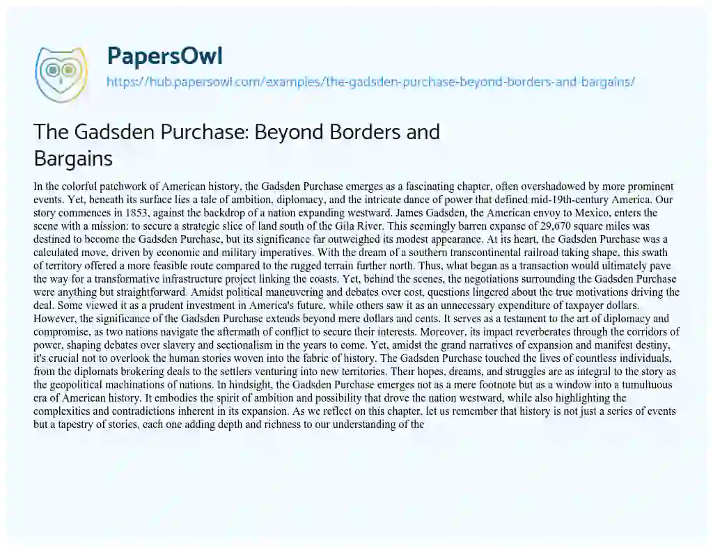 Essay on The Gadsden Purchase: Beyond Borders and Bargains