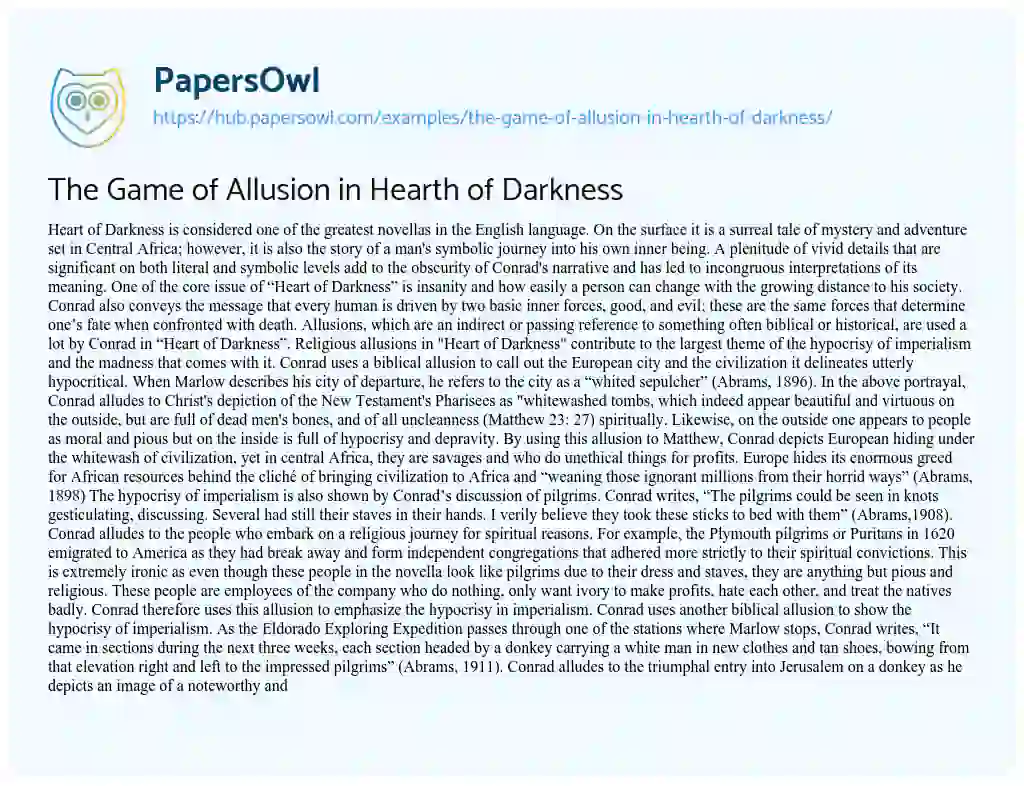 Essay on The Game of Allusion in Hearth of Darkness