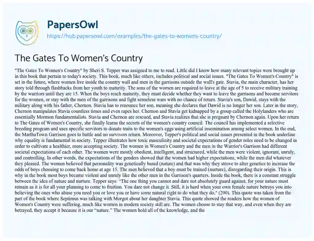Essay on The Gates To Women’s Country