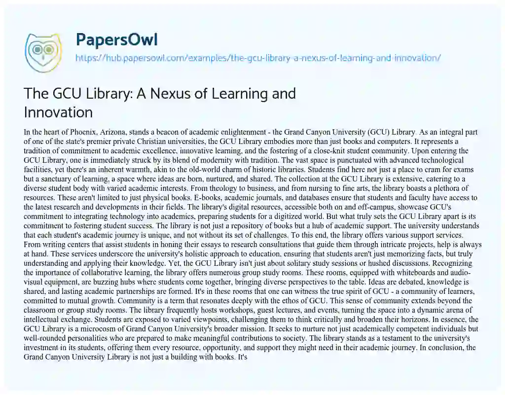 Essay on The GCU Library: A Nexus of Learning and Innovation