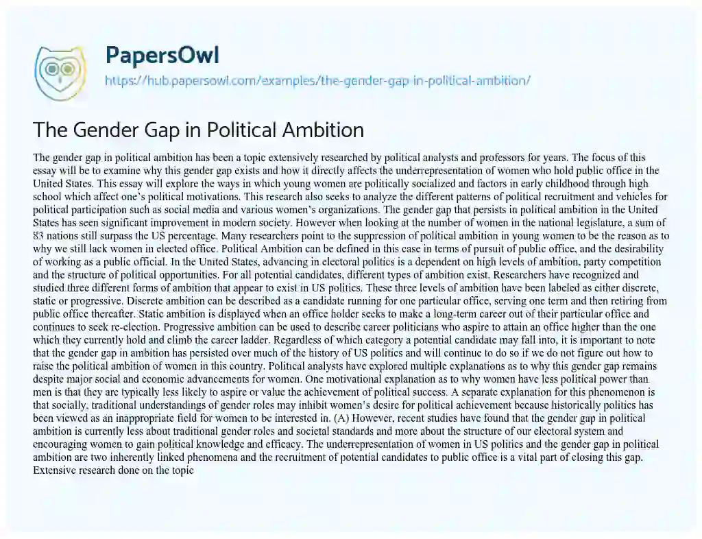 Essay on The Gender Gap in Political Ambition