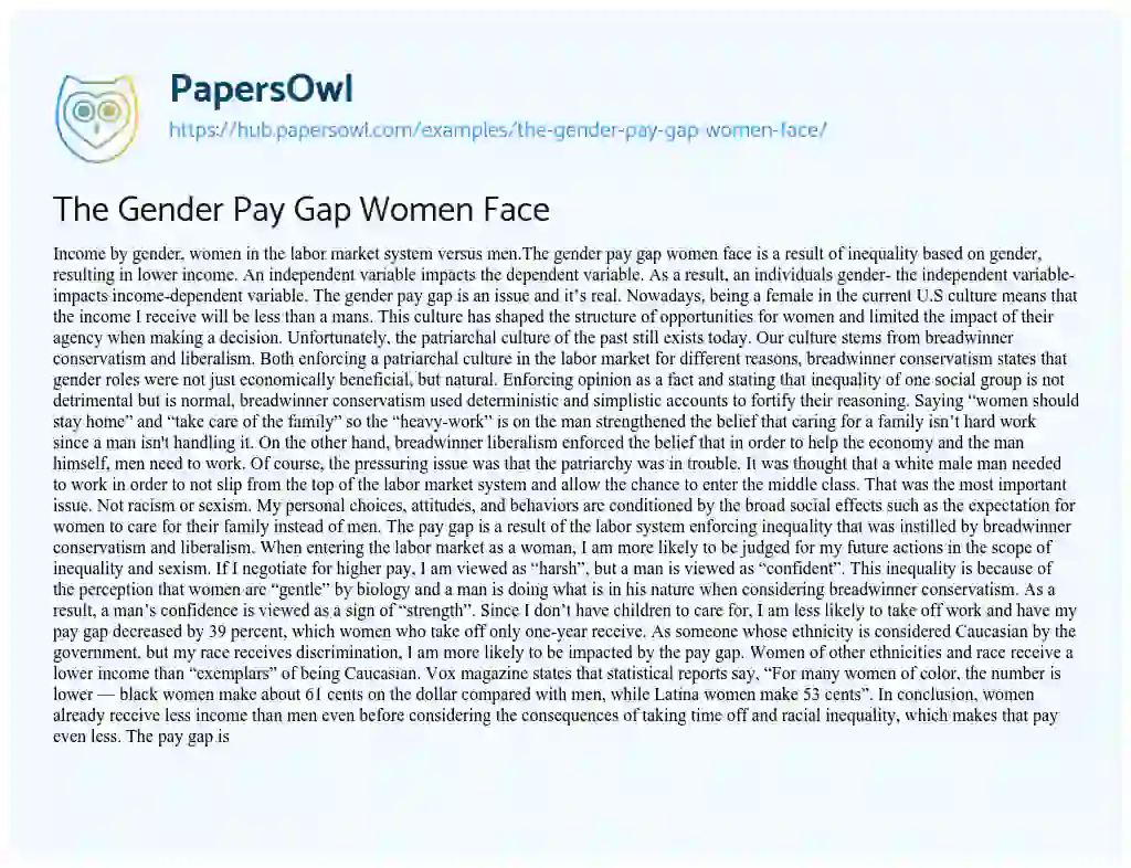 Essay on The Gender Pay Gap Women Face