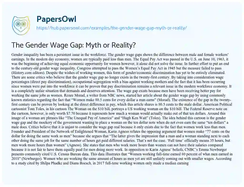 Essay on The Gender Wage Gap: Myth or Reality?