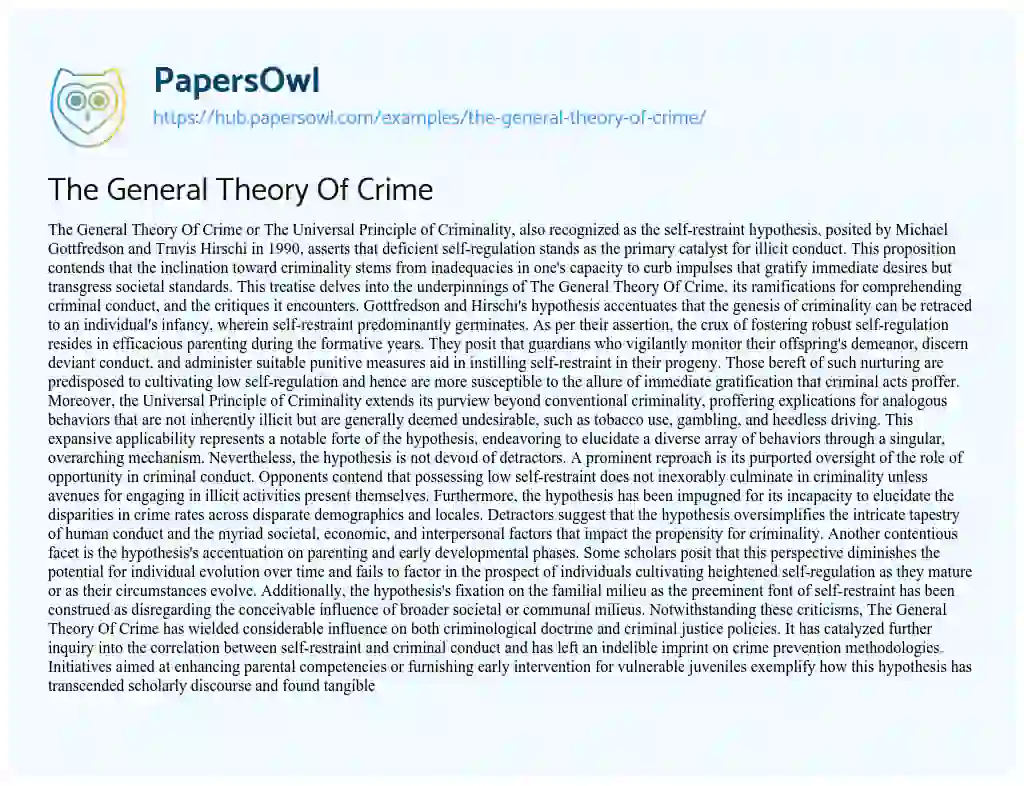 Essay on The General Theory Of Crime