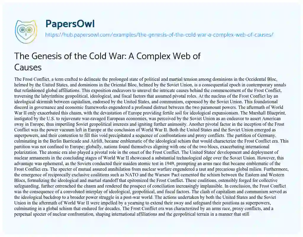 Essay on The Genesis of the Cold War: A Complex Web of Causes