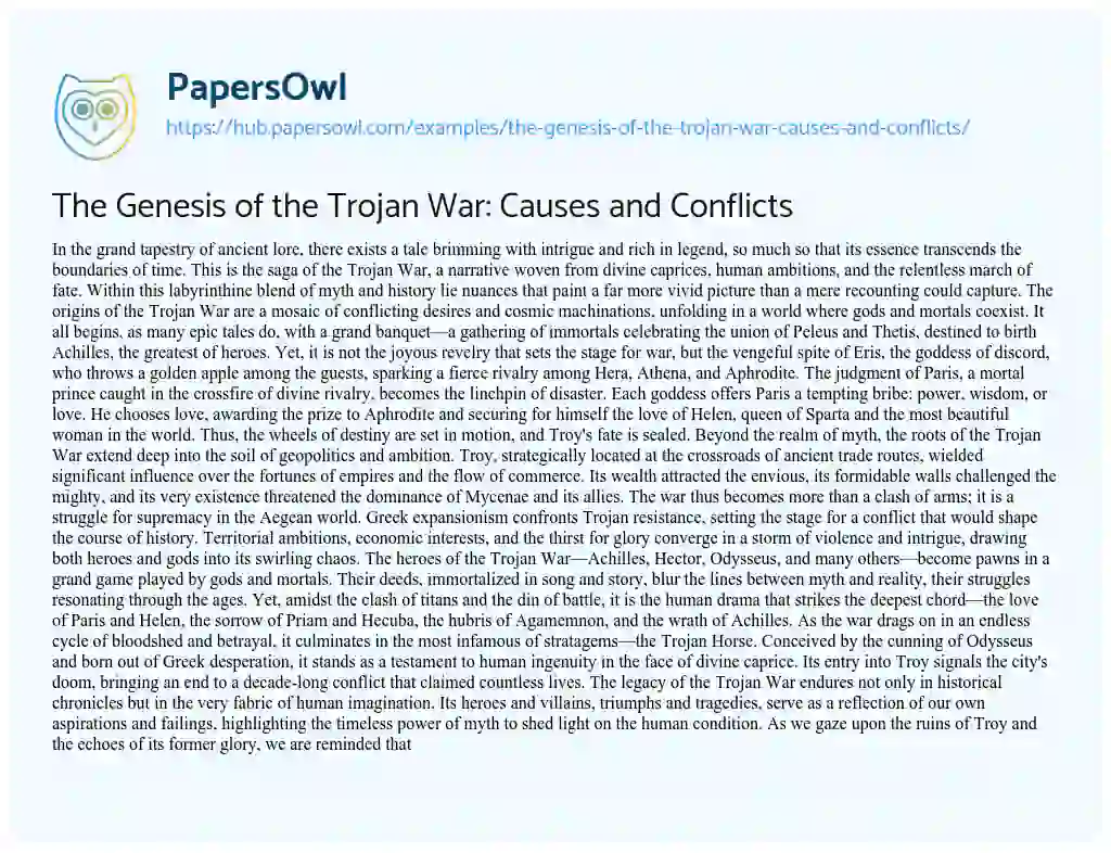 Essay on The Genesis of the Trojan War: Causes and Conflicts