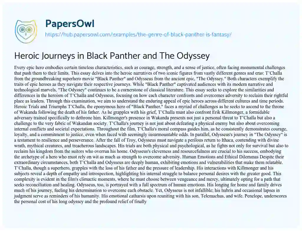 Essay on Heroic Journeys in Black Panther and The Odyssey