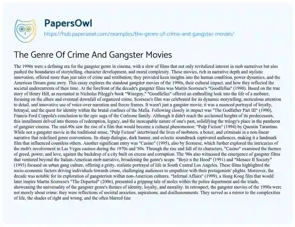 Essay on The Genre Of Crime And Gangster Movies