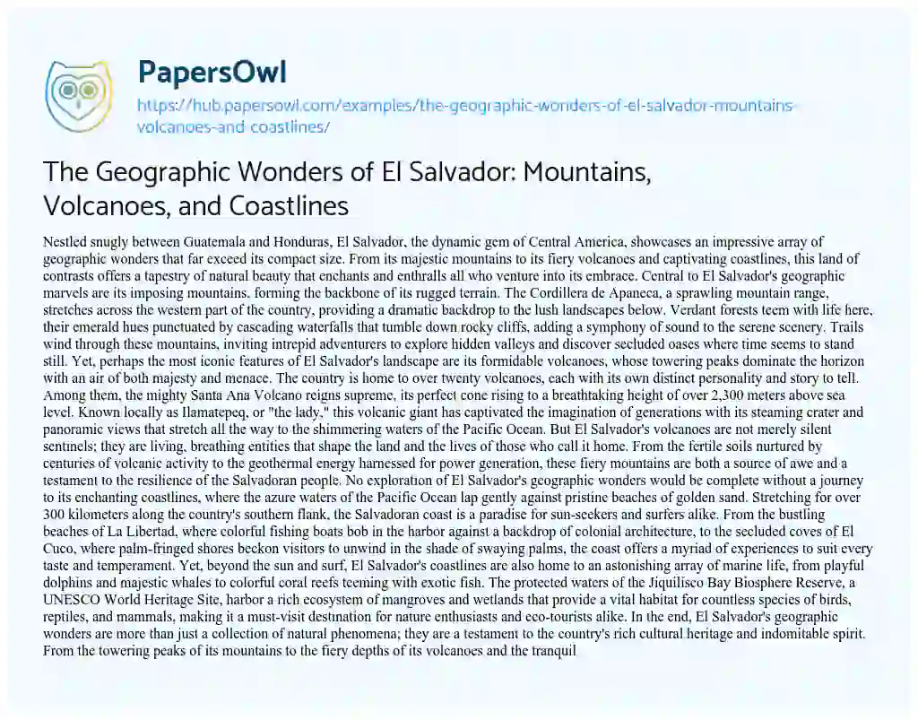 Essay on The Geographic Wonders of El Salvador: Mountains, Volcanoes, and Coastlines