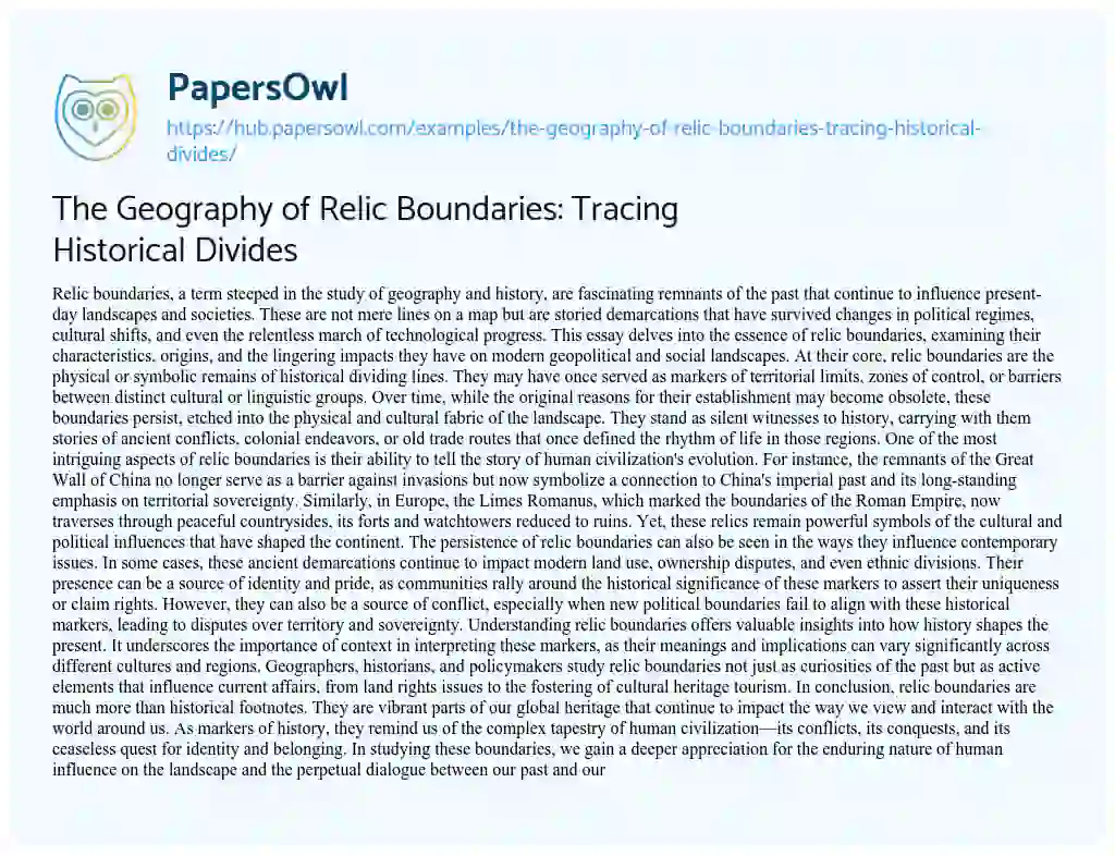 Essay on The Geography of Relic Boundaries: Tracing Historical Divides