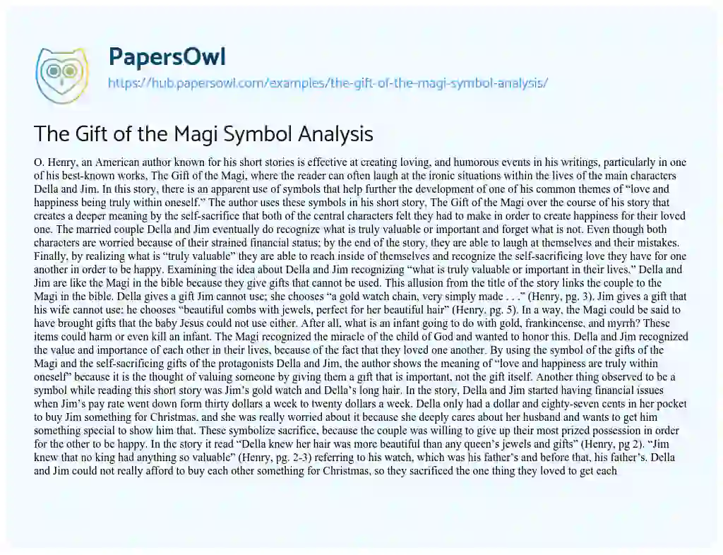 Essay on The Gift of the Magi Symbol Analysis