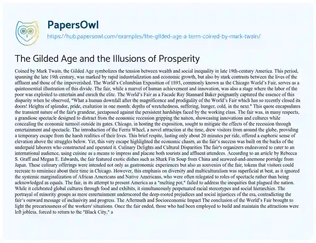 Essay on The Gilded Age and the Illusions of Prosperity