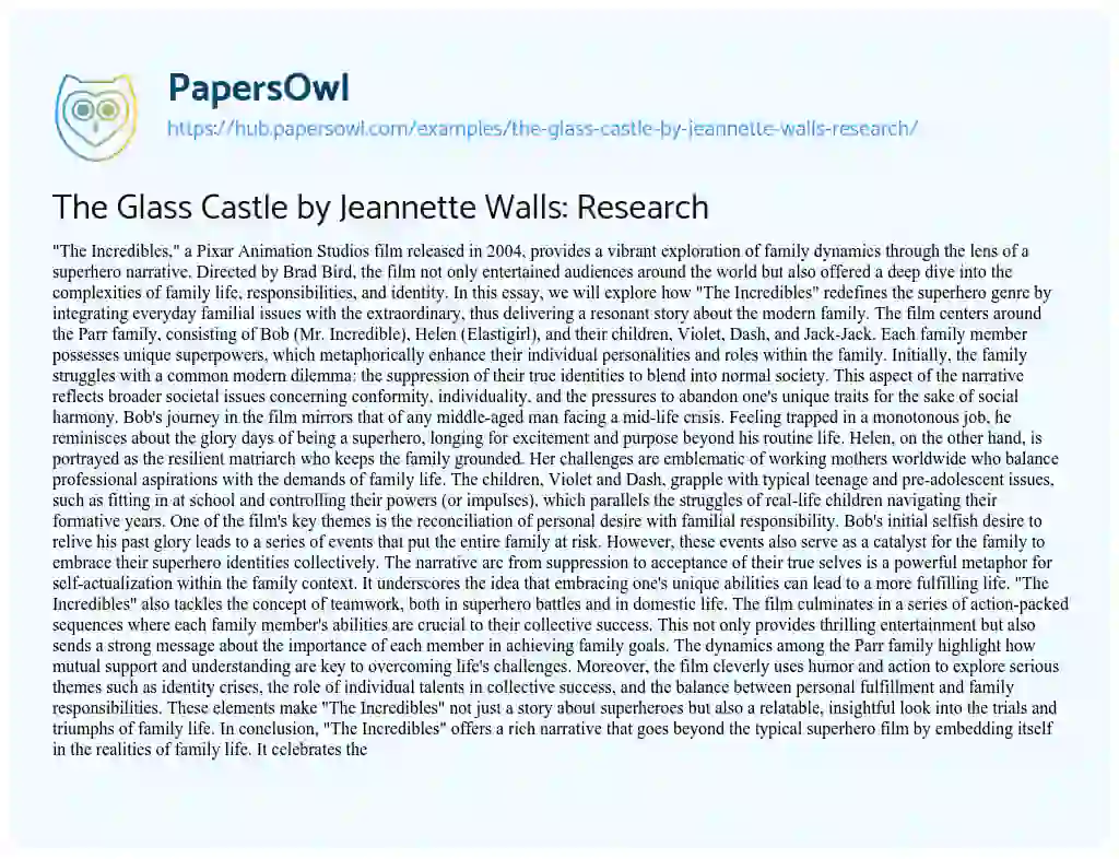 Essay on The Glass Castle by Jeannette Walls: Research