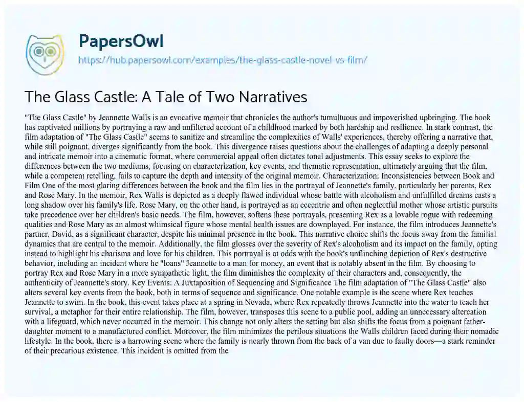 Essay on The Glass Castle: A Tale of Two Narratives
