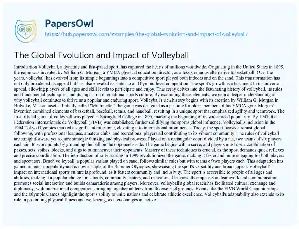 Essay on The Global Evolution and Impact of Volleyball