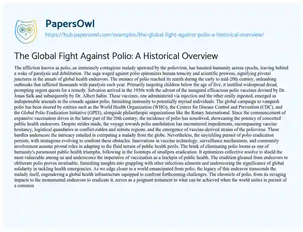 Essay on The Global Fight Against Polio: A Historical Overview
