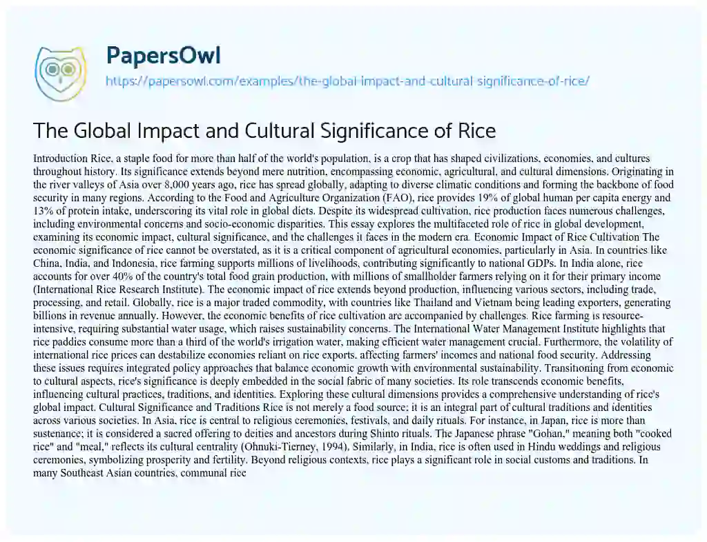 Essay on The Global Impact and Cultural Significance of Rice