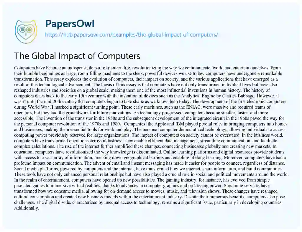 Essay on The Global Impact of Computers