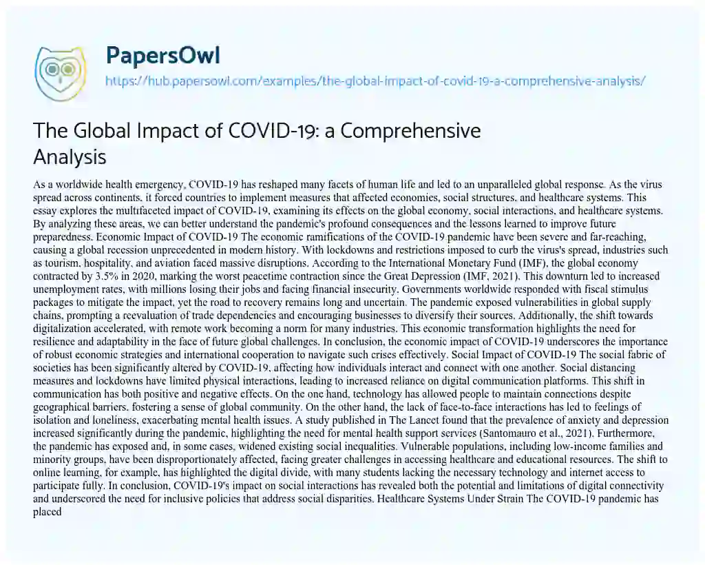 Essay on The Global Impact of COVID-19: a Comprehensive Analysis