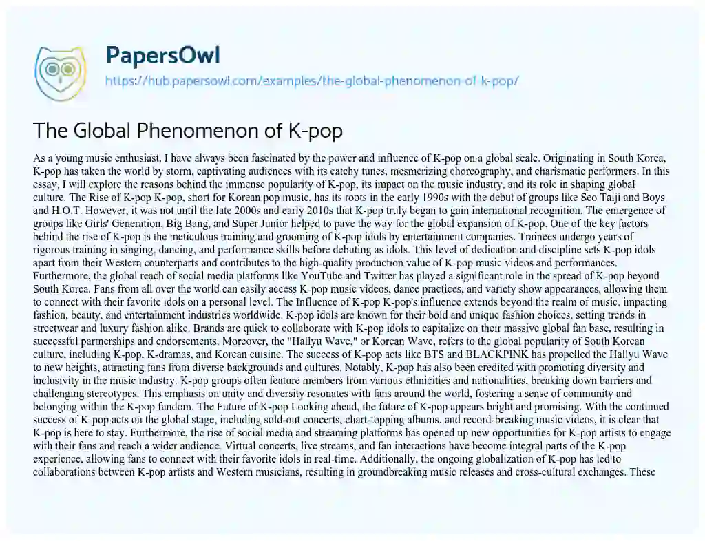 Essay on The Global Phenomenon of K-pop
