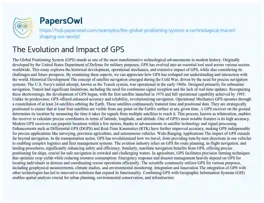 Essay on The Evolution and Impact of GPS