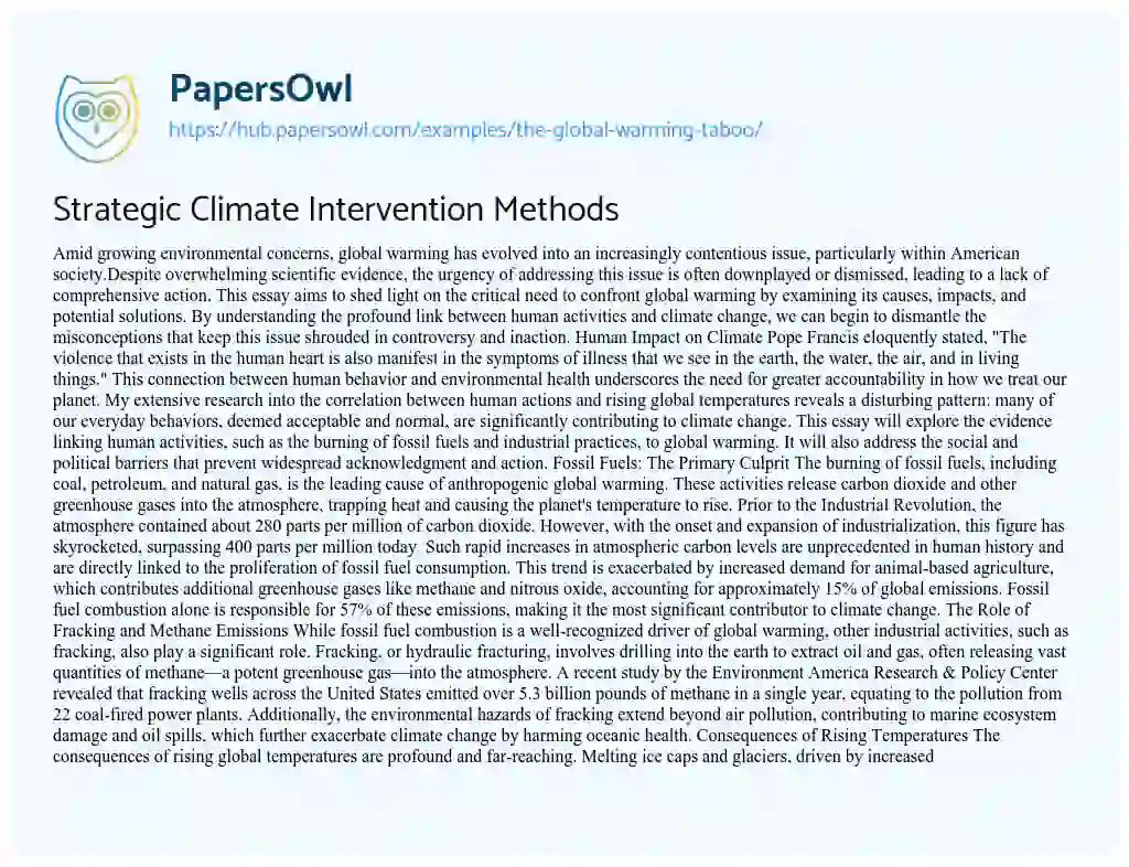 Essay on Strategic Climate Intervention Methods