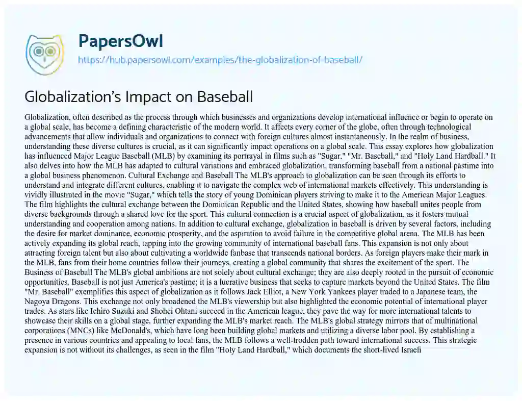Essay on Globalization’s Impact on Baseball
