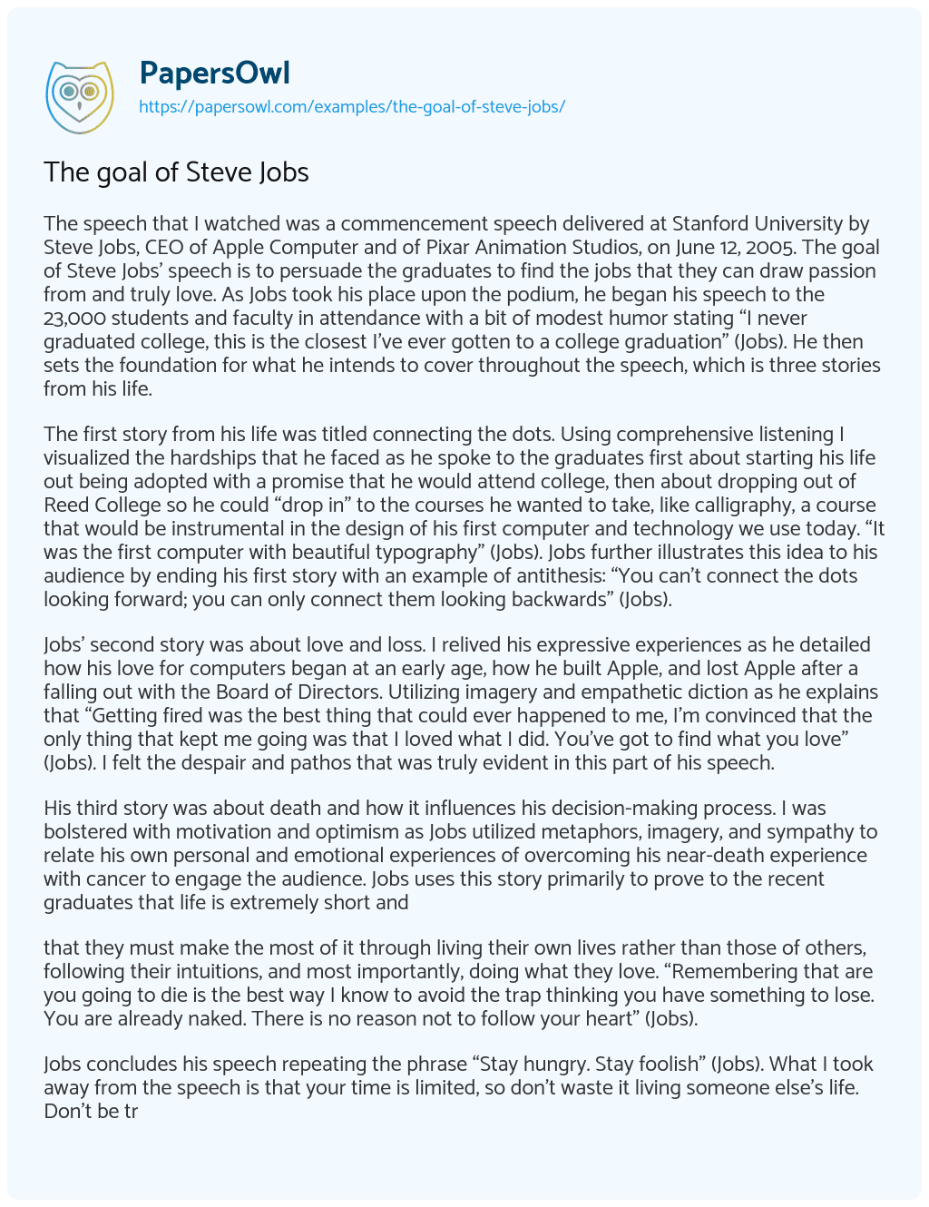 Essay on The goal of Steve Jobs