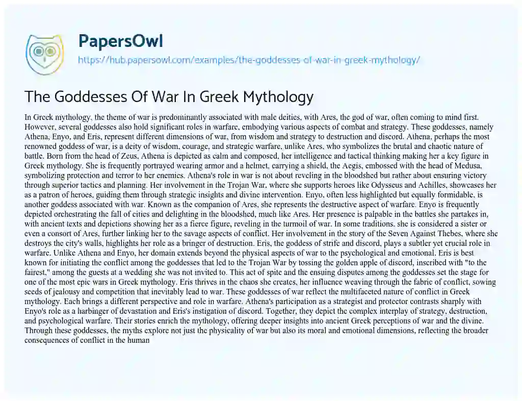 Essay on The Goddesses Of War In Greek Mythology