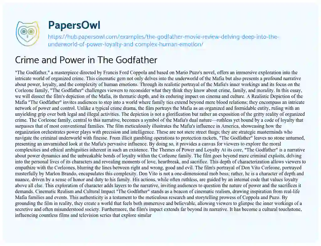 Essay on Crime and Power in The Godfather