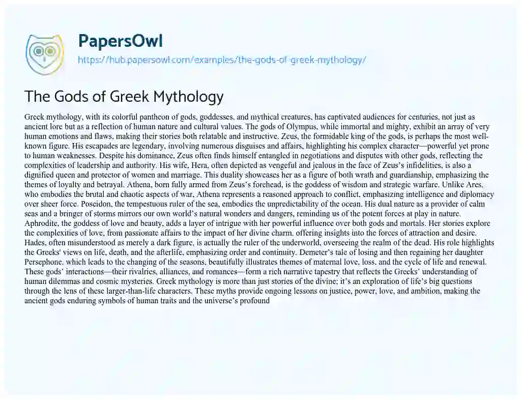 Essay on The Gods of Greek Mythology