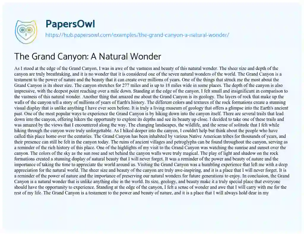 Essay on The Grand Canyon: A Natural Wonder