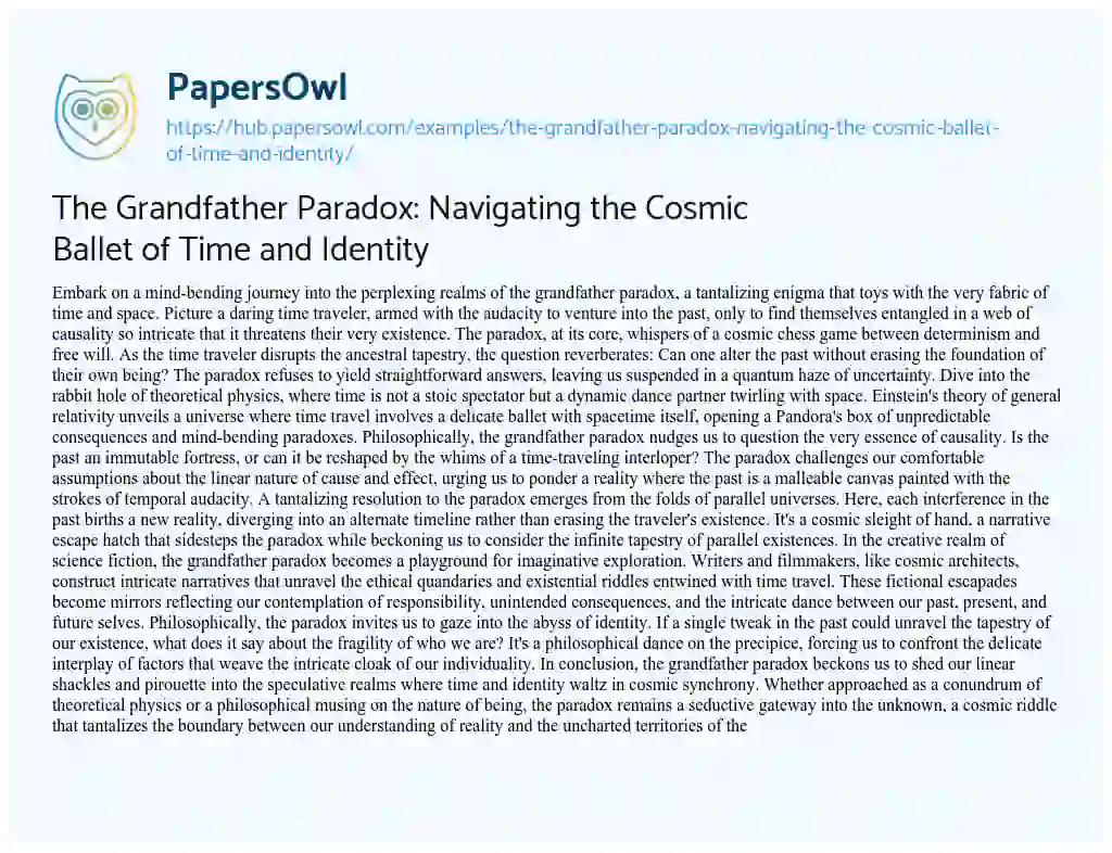Essay on The Grandfather Paradox: Navigating the Cosmic Ballet of Time and Identity