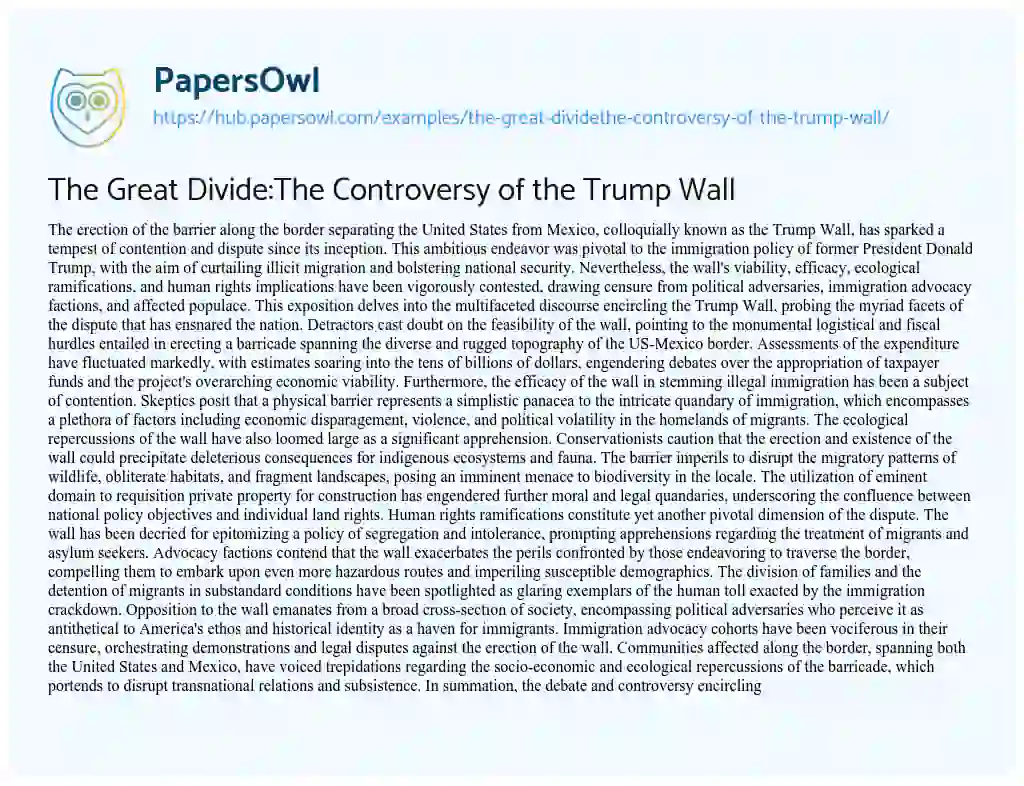 Essay on The Great Divide:The Controversy of the Trump Wall